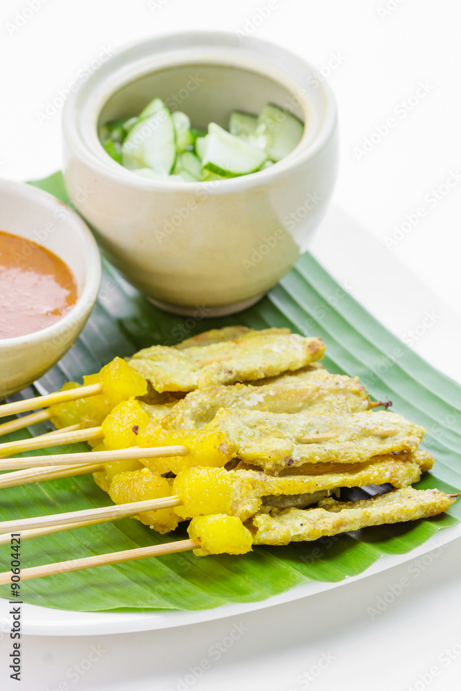 Grilled Pork Satay with Peanut Sauce and Vinegar, Thai food. Grilled Pork Satay with Peanut Sauce and Vinegar, Thai food.