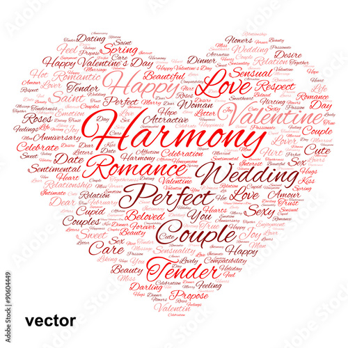 Vector conceptual Valentine heart word cloud