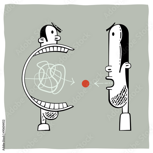 Two faces talking in complicated and simple way