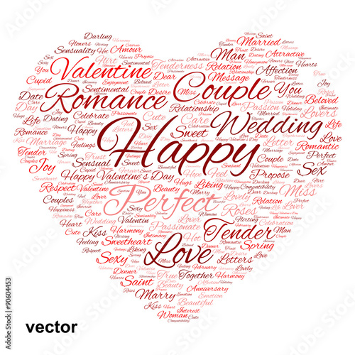 Vector conceptual Valentine heart word cloud