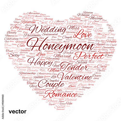 Vector conceptual Valentine heart word cloud