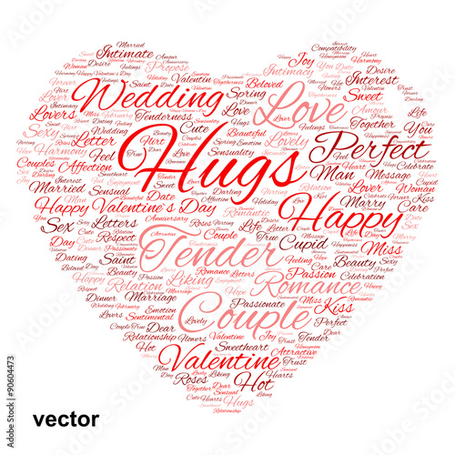 Vector conceptual Valentine heart word cloud