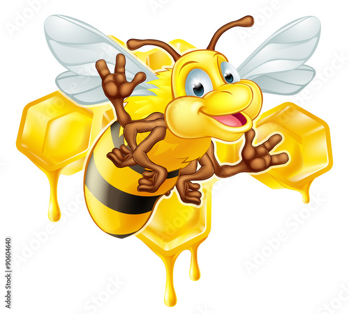 Cartoon cute bee and honey