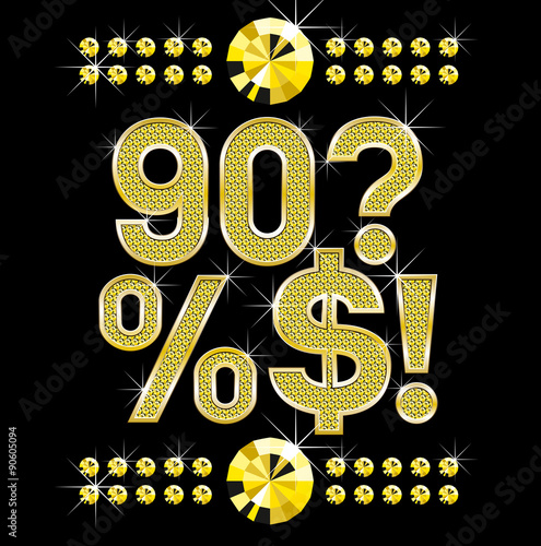 golden metall diamond letters and numbers big and small