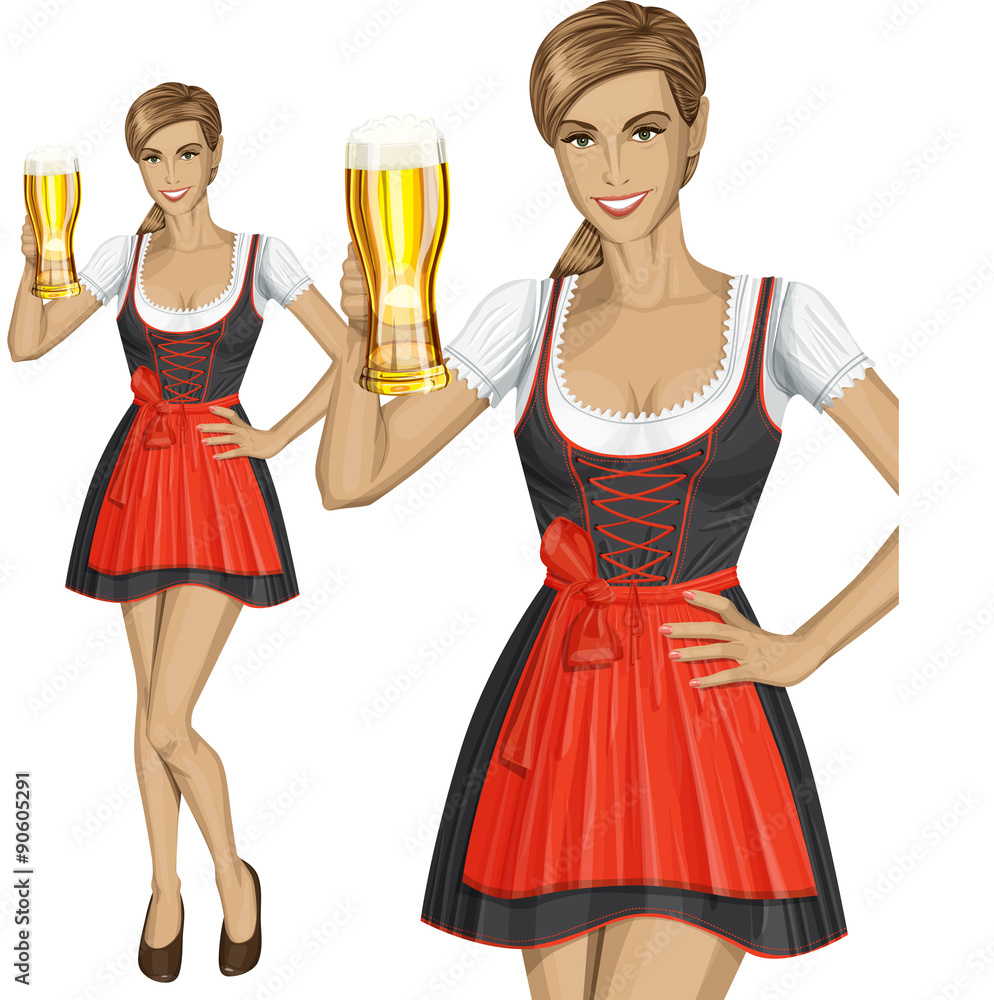 Vector Cute Woman In Drindl On Oktoberfest Vector Cute Woman In Drindl On Oktoberfest