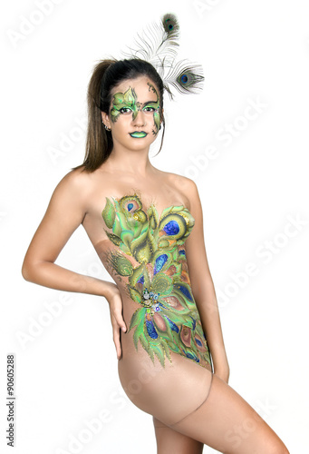 beautiful woman painted with many vivid colors.