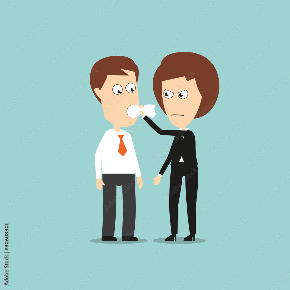 Business woman put a cloth gag in colleagues mouth Business woman put a cloth gag in colleagues mouth