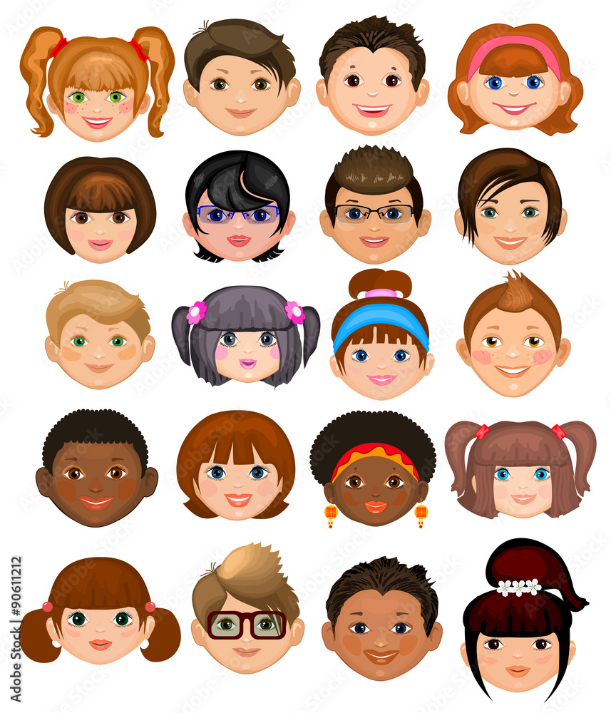 Male and female faces. Vector set. Isolated on white background Male and female faces. Vector set. Isolated on white background