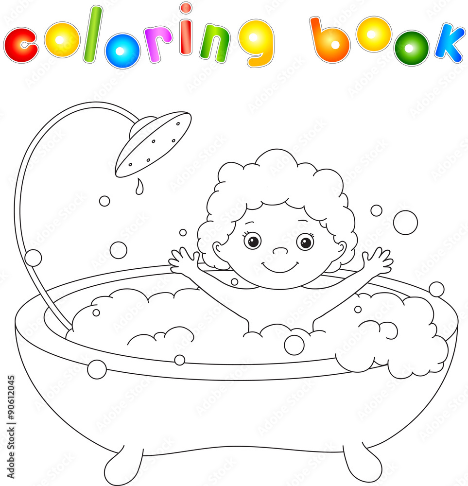 Fototapeta Сute maluch kąpieli w kąpieli z pianką i śmiechu. Colori