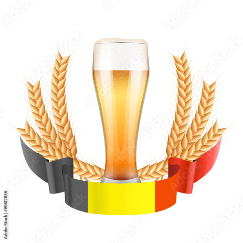 Brewery Label with light beer glass and ribbon