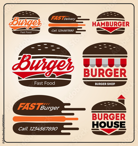 Set of burger shop icon logo design. For branding, sticker, decoration product, insignia, tags. Vector illustration