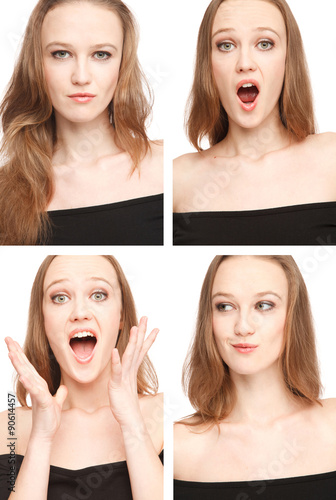 Four images of a young woman in photo booth