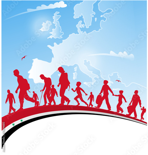  immigration people with syrian flag on background