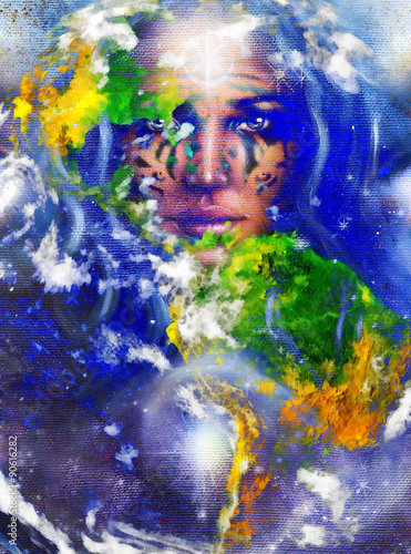 Goddess Woman with tattoo on face and earth
