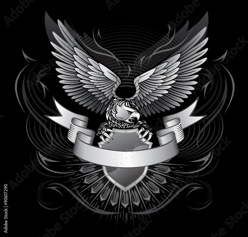 Wild Eagle Upon the Shield with a Stripe in Front for Title On Black Background