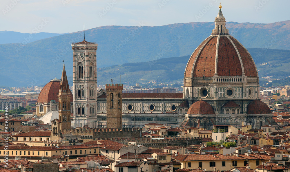 panoramic view of FLORENCE in Italy with the dome of the Cathedr