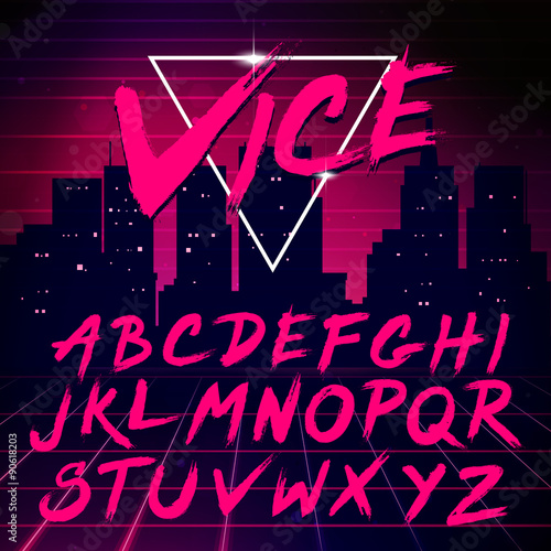 80s Retro Futurism style Font. Vector Brush Stroke Alphabet
