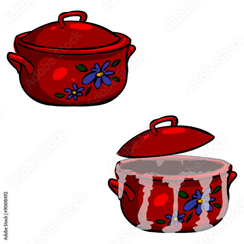 Cooking - set of pans and frying pans. Hand Dawn. Vector Illustr