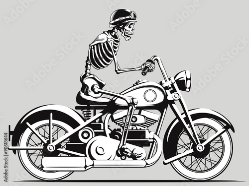 Vintage Skeleton Biker Vector Silhouette