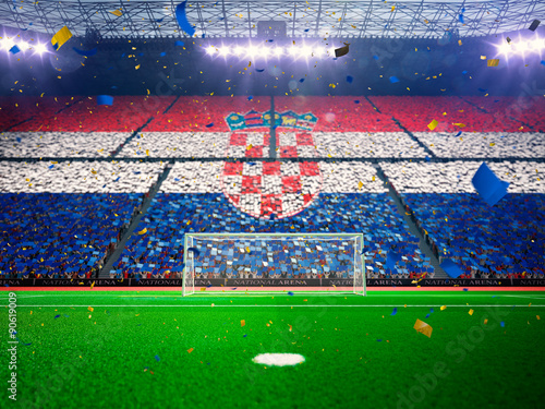 Flag Croatia of fans. Evening stadium arena Blue © Anna Stakhiv