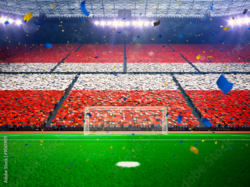 Flag Austria of fans. Evening stadium arena Blue © Anna Stakhiv