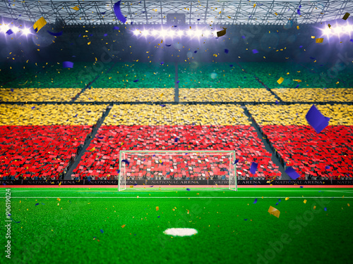 Flag Germany of fans. Evening stadium arena Blue