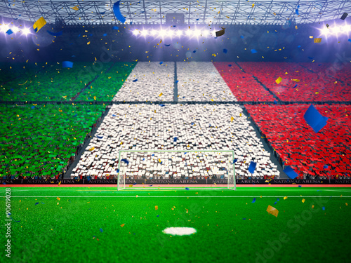 Flag Italy of fans. Evening stadium arena Blue © Anna Stakhiv