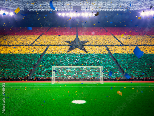 Flag Ghana of fans. Evening stadium arena Blue © Anna Stakhiv