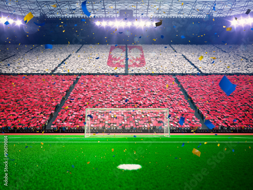 Flag Poland of fans. Evening stadium arena Blue #90619084