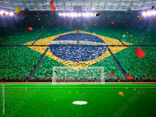 Flag Brazil of fans. Evening stadium arena Blue © Anna Stakhiv