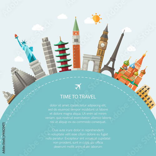 Illustration  of flat design postcard with famous world landmark