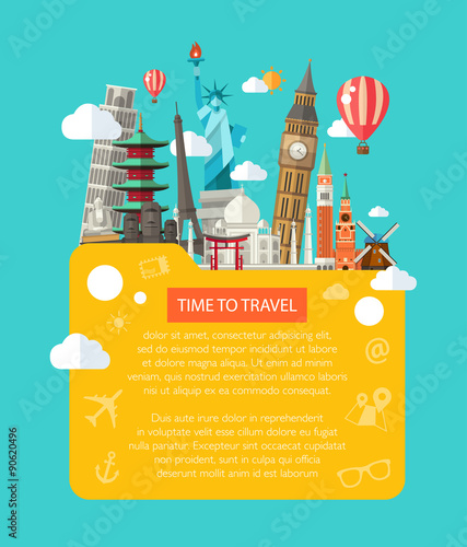 Illustration  of flat design postcard with famous world landmark