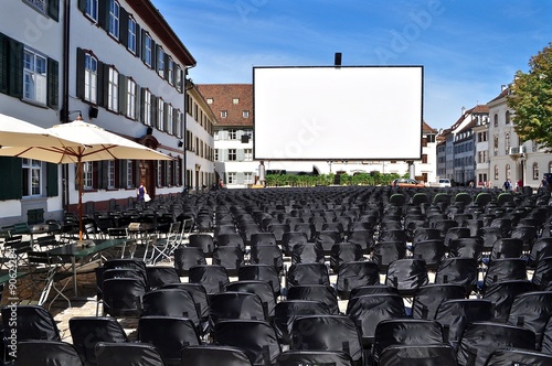 Leinwand Openair Kino mit Stühlen, am Münsterplatz, Basel - Schweiz photo