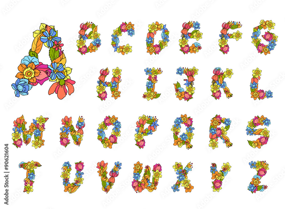 Flowers Alphabet Colored