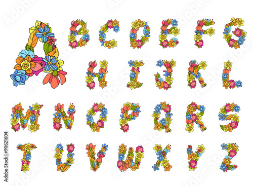 Fototapeta Naklejka Na Ścianę i Meble -  Flowers Alphabet Colored