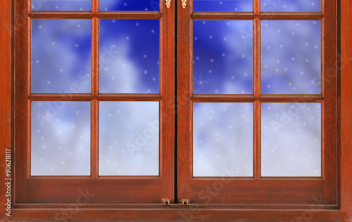 window and night snow nature background