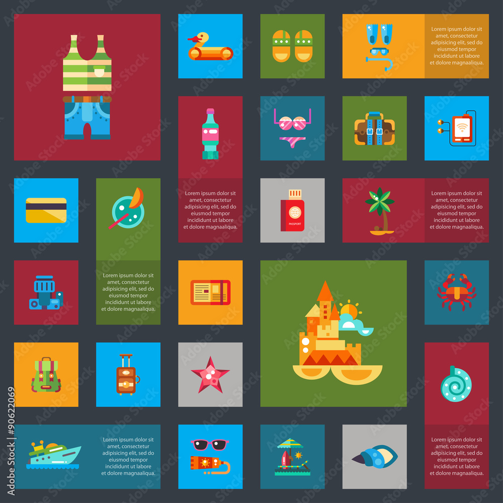 Set of modern flat design seaside travel vacation icons and Set of modern flat design seaside travel vacation icons and