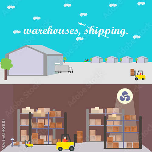 warehouse, freight, shipping, hangar, banner, isolated vector illustration photo