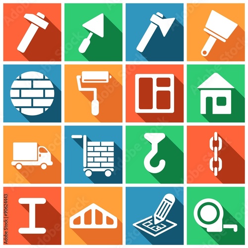Принти на полотні Set of flat colored simple web icons (construction, building), vector illustrati