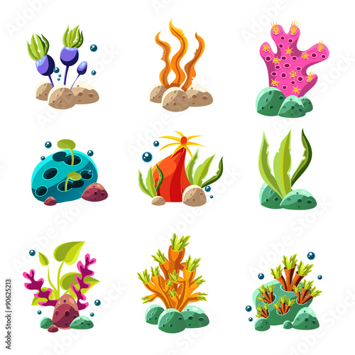 Cartoon underwater plants and creatures