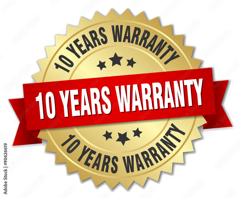 10 years warranty 3d gold badge with red ribbon 10 years warranty 3d gold badge with red ribbon