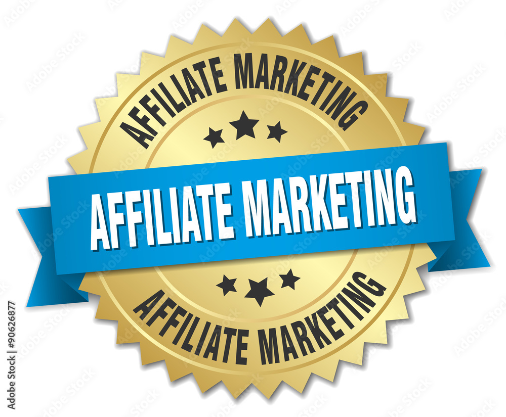 affiliate marketing 3d gold badge with blue ribbon affiliate marketing 3d gold badge with blue ribbon