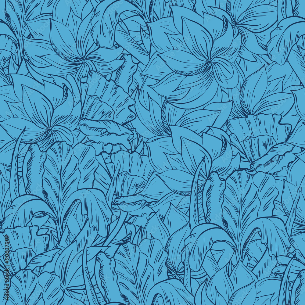 Obraz premium Seamless pattern with hand painted sketch flowers