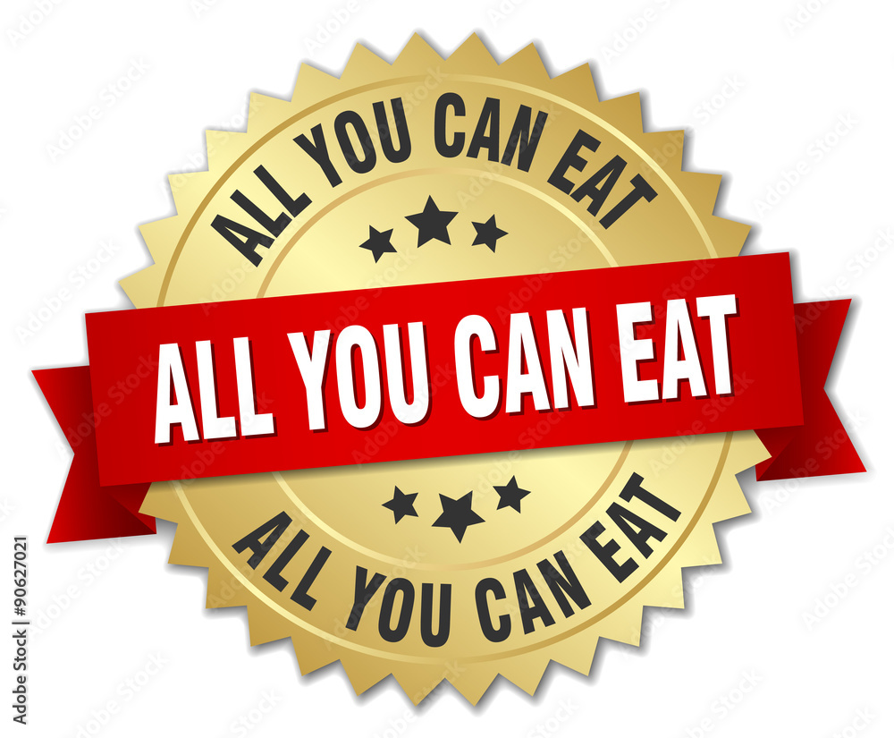 all you can eat 3d gold badge with red ribbon all you can eat 3d gold badge with red ribbon