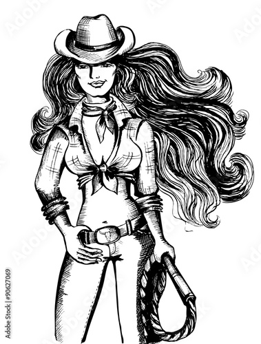 Cowgirl.Sexy woman in cowboy hat and clothes