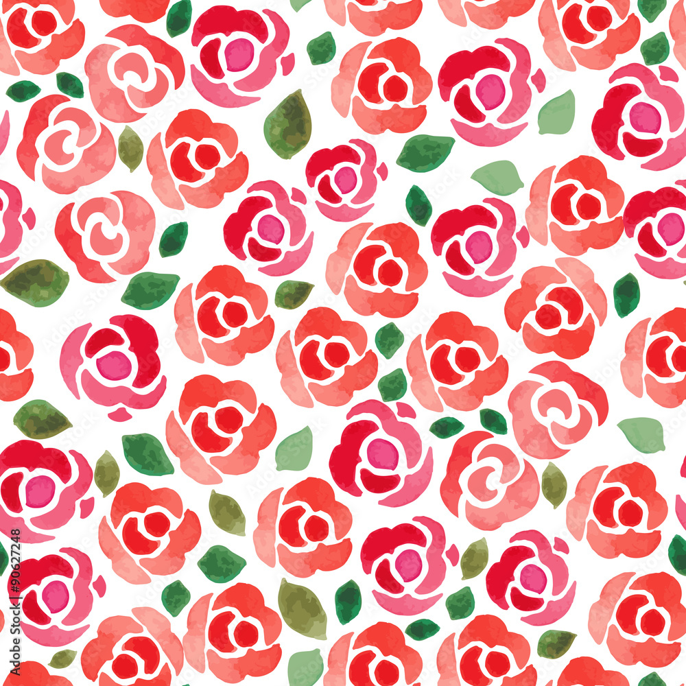 Seamless pattern with watercolor hand painted roses. Seamless pattern with watercolor hand painted roses.