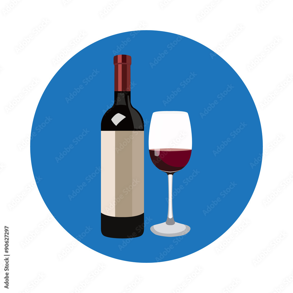 Illustration of bottle of wine and glass of wine in a cartoon st Illustration of bottle of wine and glass of wine in a cartoon st