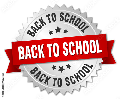 back to school 3d silver badge with red ribbon