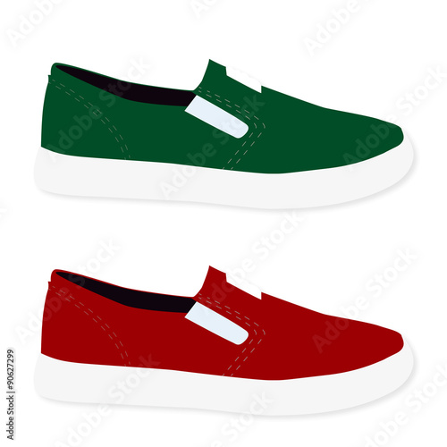 Sneakers colored red and green