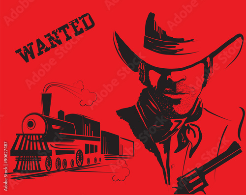Vector cowboy and train. Western bandit life